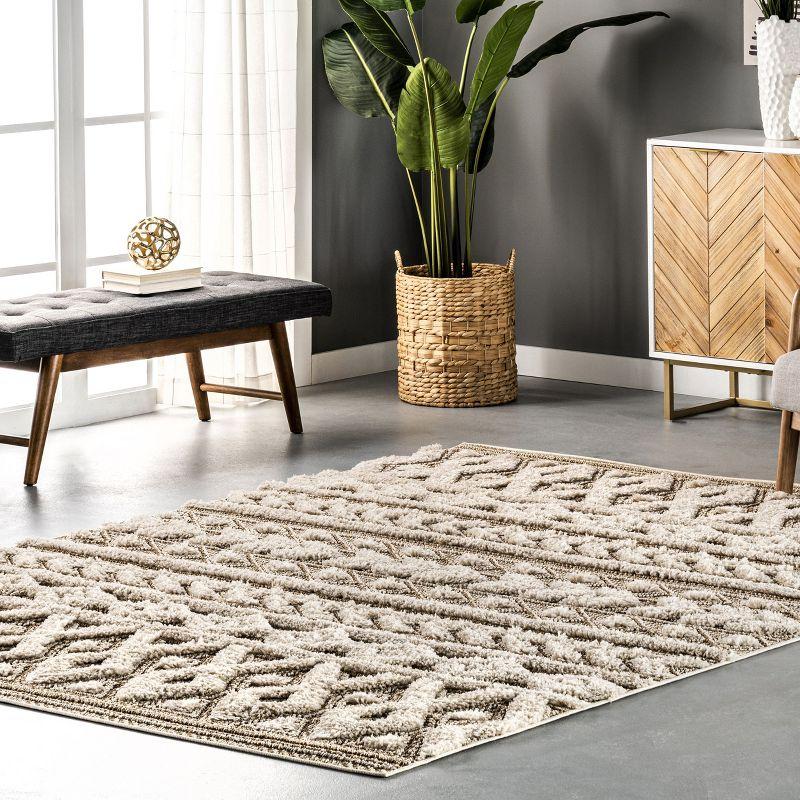 Beige 4' x 6' Rectangular Shag Synthetic Area Rug