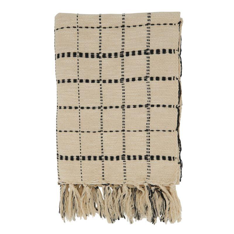 Beige and Black Cotton Reversible Throw Blanket