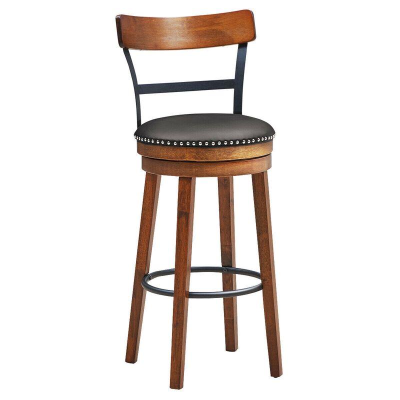 Costway Set of 2/4 BarStool 30.5'' Swivel Pub Height Dining Chair with Rubber Wood Legs