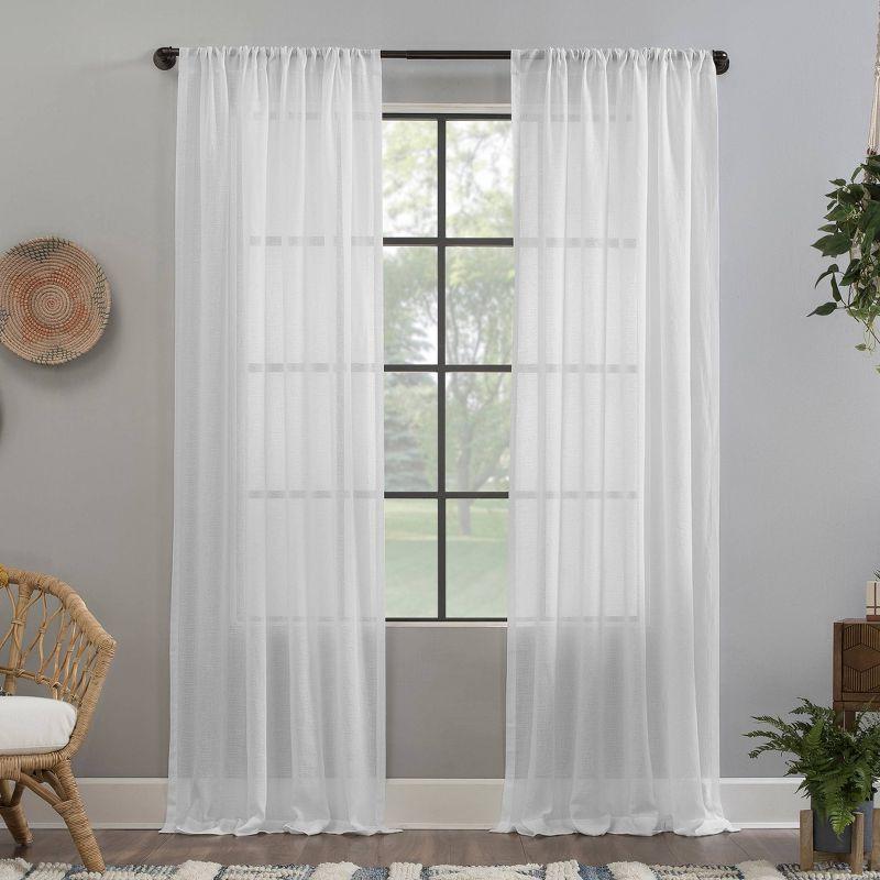 84" White Sheer Polyester Linen Rod Pocket Curtain Panel