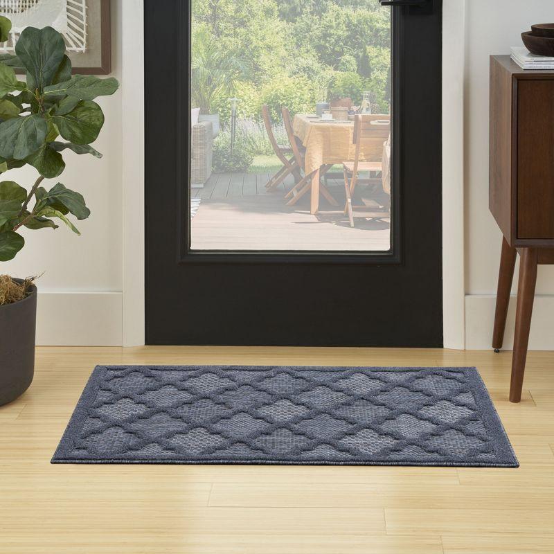 Navy Blue Trellis Flat Woven Synthetic Area Rug, 2 ft. x 4 ft.