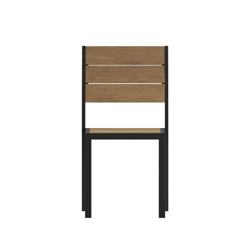 Emma and Oliver Outdoor Stacking Side Chair with Faux Teak Poly Slat Seat, Back and Arms and Metal Frame