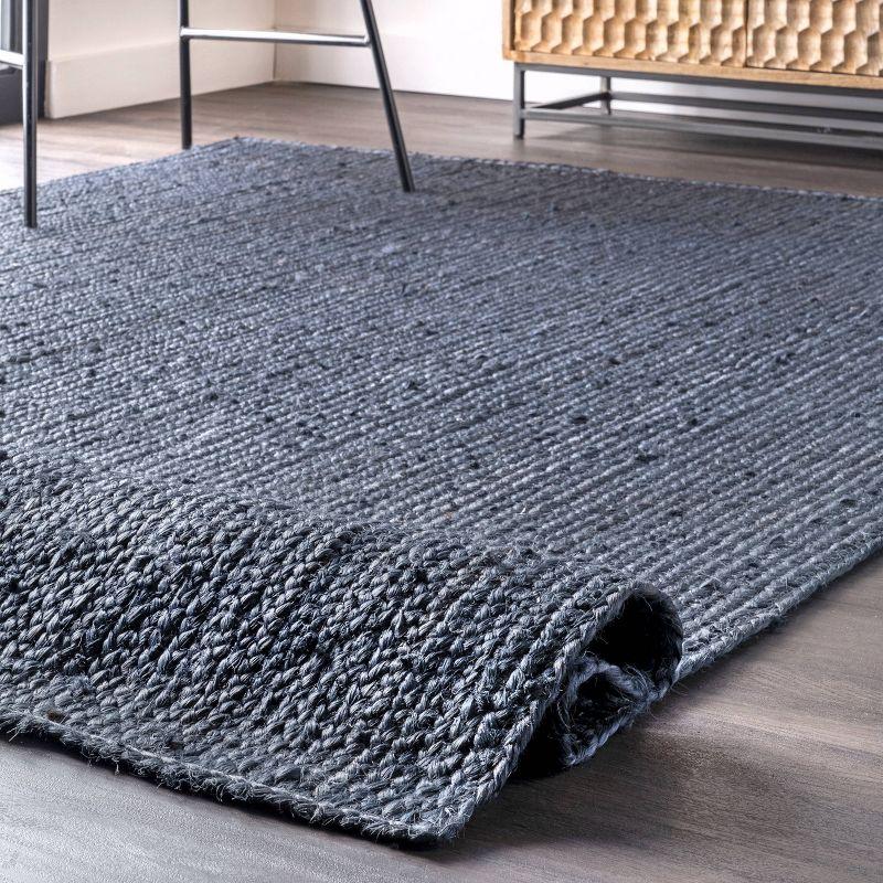 Handcrafted Navy Braided Jute Area Rug - Easy Care 73"x7"