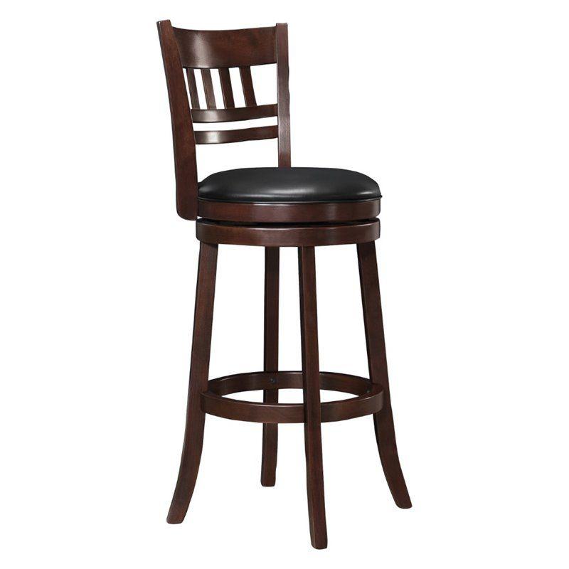 Elegant Dark Cherry Swivel Bar Stool with Black Faux Leather Seat