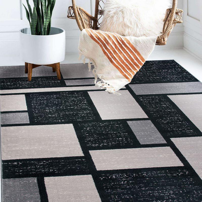 Gray Geometric Tufted Washable Rectangular Area Rug