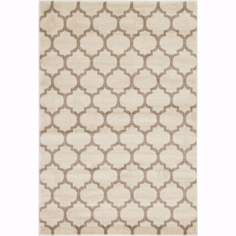 Beige and Light Brown 4' x 6' Trellis Synthetic Area Rug