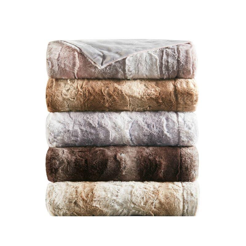 60"x70" Oversized Marselle Faux Fur Throw Blanket Blush/Gray - Madison Park
