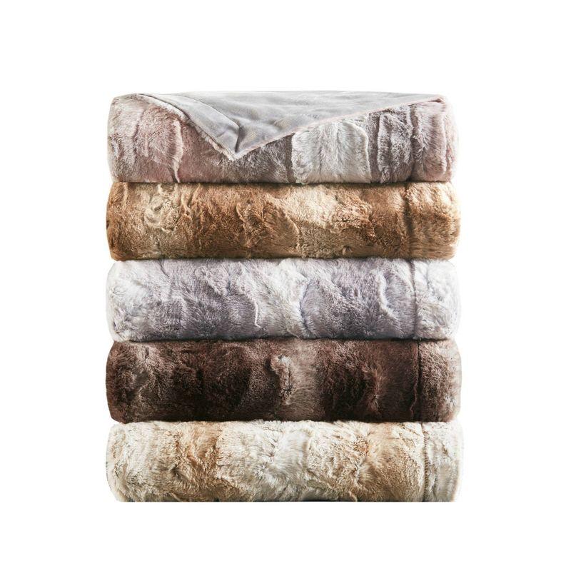 Luxurious Oversized Blush/Grey Faux Fur Throw Blanket 60"x70"