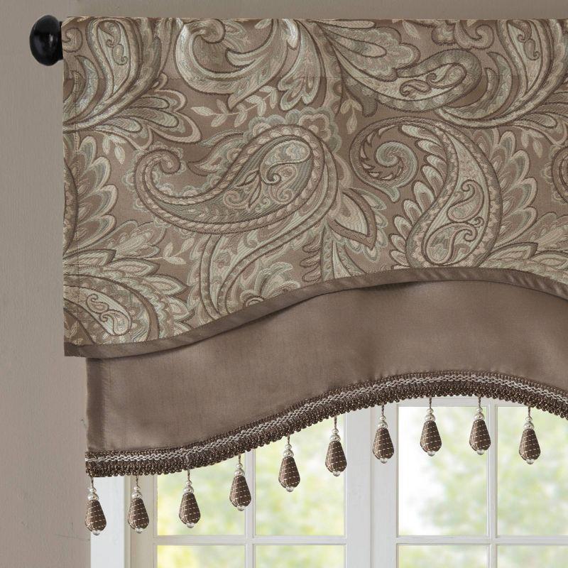 Aubrey Blue Faux Silk Beaded Valance with Scalloped Bottom