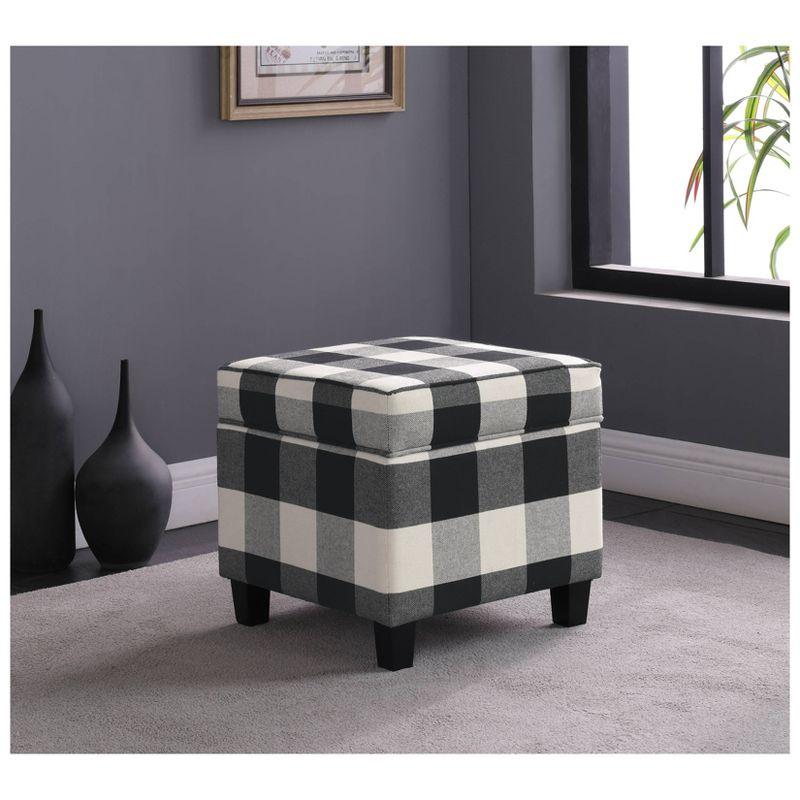 Cole Classics Square Storage Ottoman with Lift Off Top Black Plaid - HomePop: Cotton Upholstered, Hardwood Frame, Foam Fill