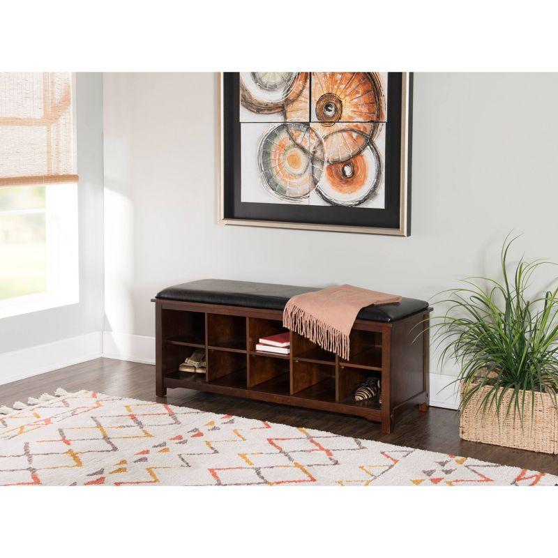 45" Cape Anne Dark Brown Faux Leather Upholstered Storage Bench Dark Walnut - Linon: Entryway Seating, Shoe Cubbies