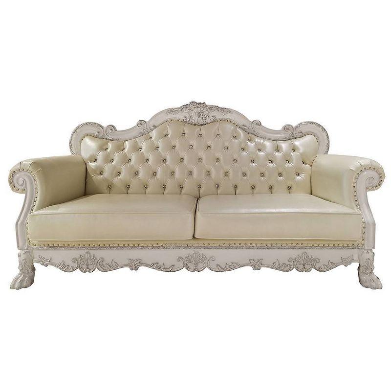 85.5" Dresden Sofa Leather Aire & Bone White Finish - Acme Furniture: Nailhead Trim, Includes 1 Pillow