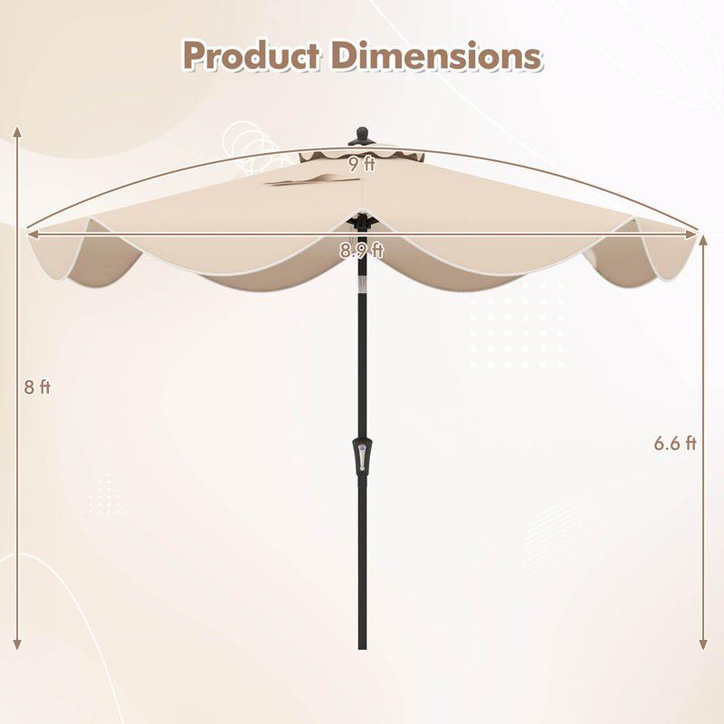 Beige 9 ft Crank Tilt Patio Umbrella with Ruffled Edges