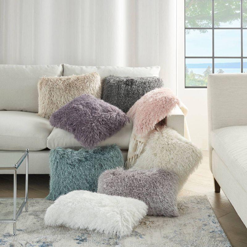 Ultra-Plush White Shaggy 14" x 20" Throw Pillow Set with Shimmering Yarn Accents