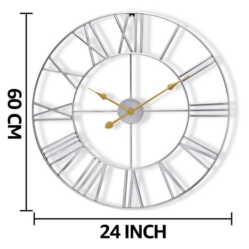 Oversized Silver Metal Roman Numeral Wall Clock