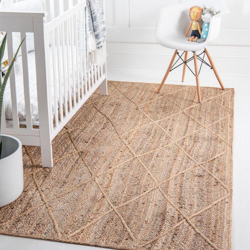 Hand-Braided Natural Brown Jute 3'3" x 5'1" Geometric Area Rug