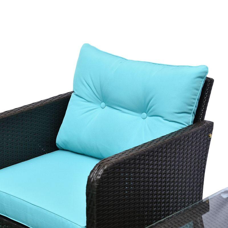 Light Blue Rattan Wicker Outdoor Patio Conversation Set with Cushions