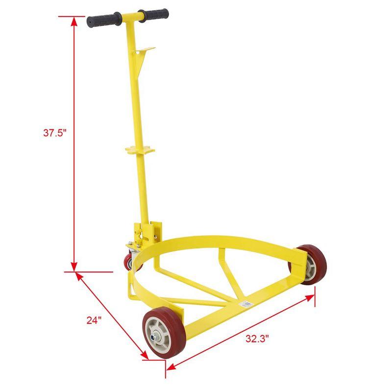 Yellow Steel 55 Gallon Drum Dolly with Flat-Free Tires