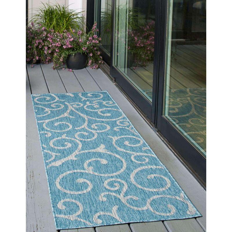 Unique Loom Outdoor Botanical Curl Damask Woven Area Rug