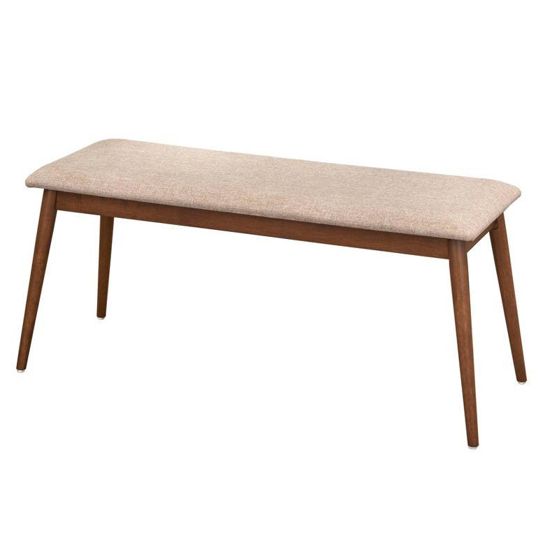 Newington Mid-Century Bench Walnut/Mocha - Lifestorey: Solid Rubberwood, Upholstered, 2-Seater
