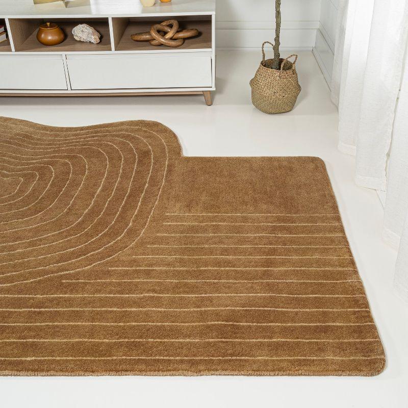 JONATHAN Y Retro Bohemian Abstract Striped Handwoven Wool Light Brown/Beige 5 ft. x 8 ft. Area Rug