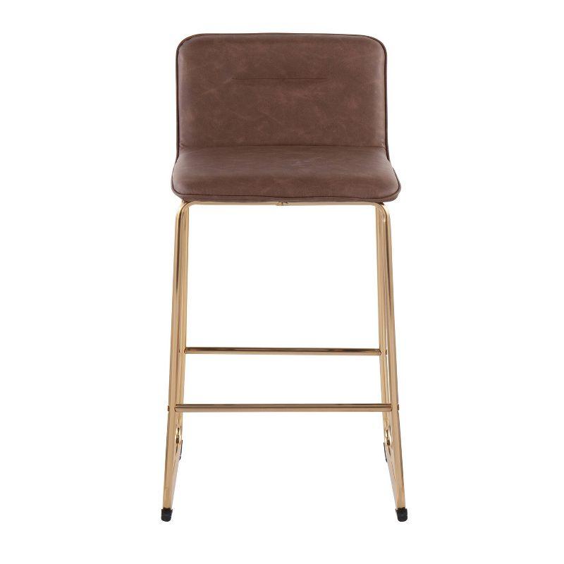 Gold Metal and Espresso Faux Leather Counter Stools