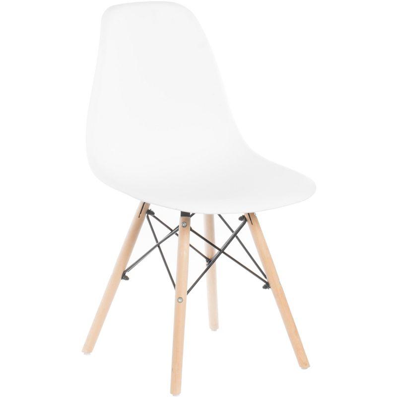 White Plastic Shell Side Chair with Beech Wood Legs