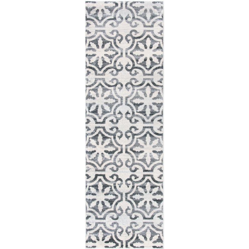 Grey and Ivory Hand-Knotted Synthetic Runner Rug