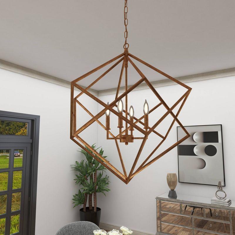 Modern Metal Chandelier with Link Style Chain Gold - Olivia & May: Ceiling Lighting, Geometric Design, E12 Socket