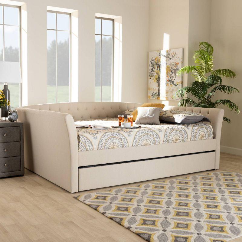 Delora Upholstered Daybed with Trundle Beige - Baxton Studio