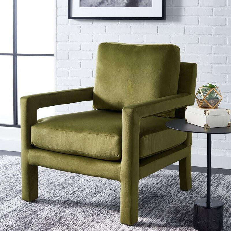 Olive Green Velvet and Wood Accent Chair