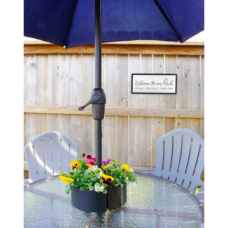 AuldHome Design Umbrella Planter for Patio Table w/ Umbrella Hole Enamelware Half Planter Pots