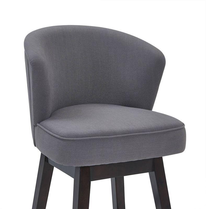 Contemporary Gray Fabric Swivel Counter Stool with Espresso Wood Base