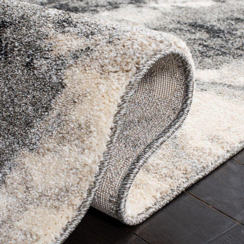 Luxurious Abstract Shag Area Rug 4' x 6' in Cream and Gray