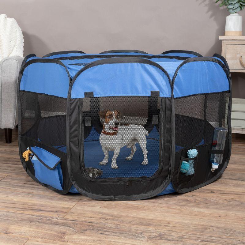 Pet Adobe Portable Pop-Up Octagon Pet Playpen - Blue/Black