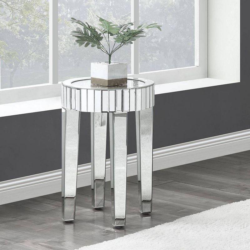 33" Round Mirrored & Faux Diamond Wood End Table