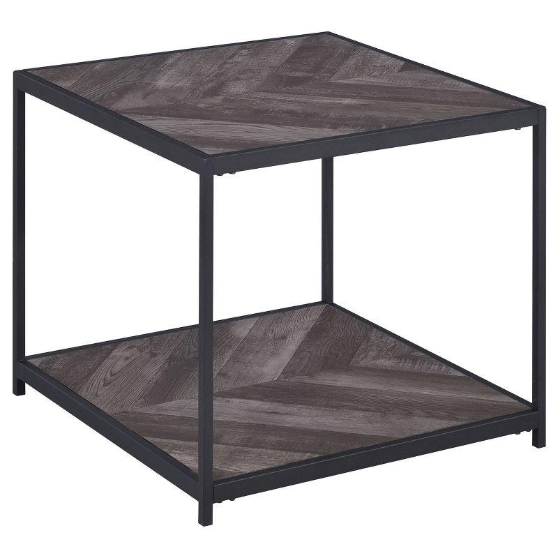 Beckley 23.5'' Square Rustic Grey Herringbone Wood & Metal End Table