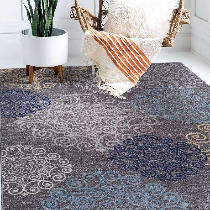 World Rug Gallery Modern Floral Swirl Design Non-Slip (Non-skid) Area Rug