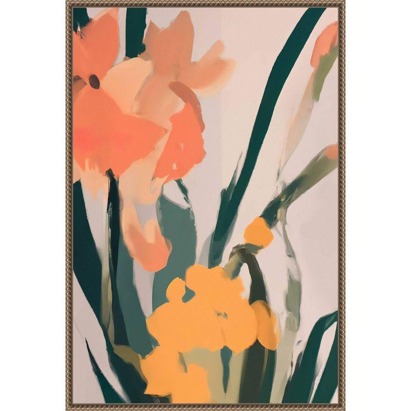 Large Floral Abstract Canvas Print with Beaded Bronze Frame