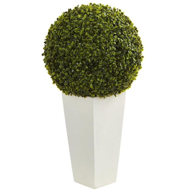 28" Green Boxwood Topiary Ball in White Planter