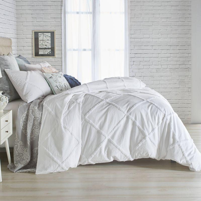 White Cotton Chenille Lattice Queen Duvet Cover