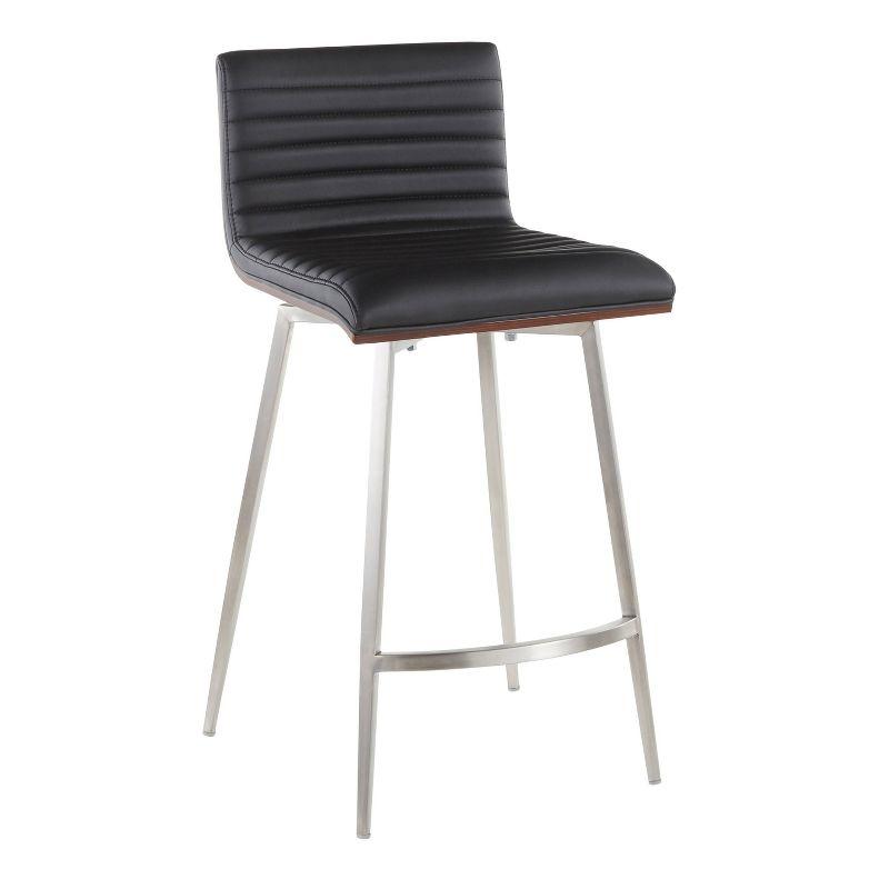 LumiSource Set of 2 Mason Contemporary Swivel Counter Height Barstools Black: Faux Leather, Steel Legs, Fixed 26" Seat Height