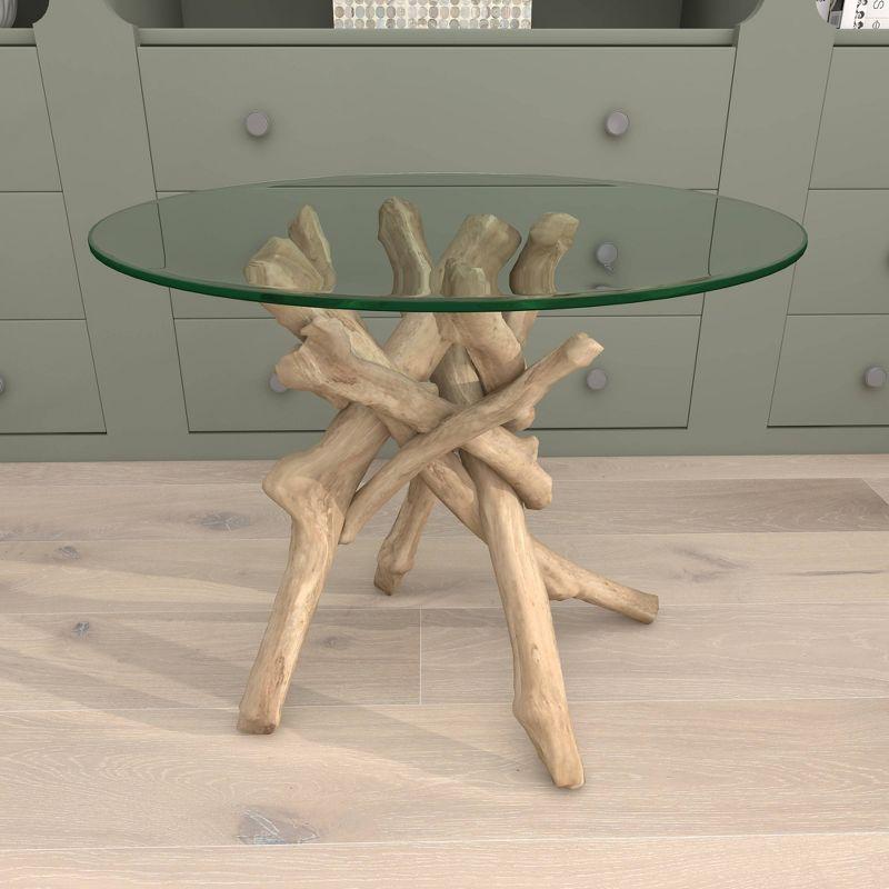 Log and Glass Round Accent Table Tan - Olivia & May: Handmade, No Assembly, Indoor Use