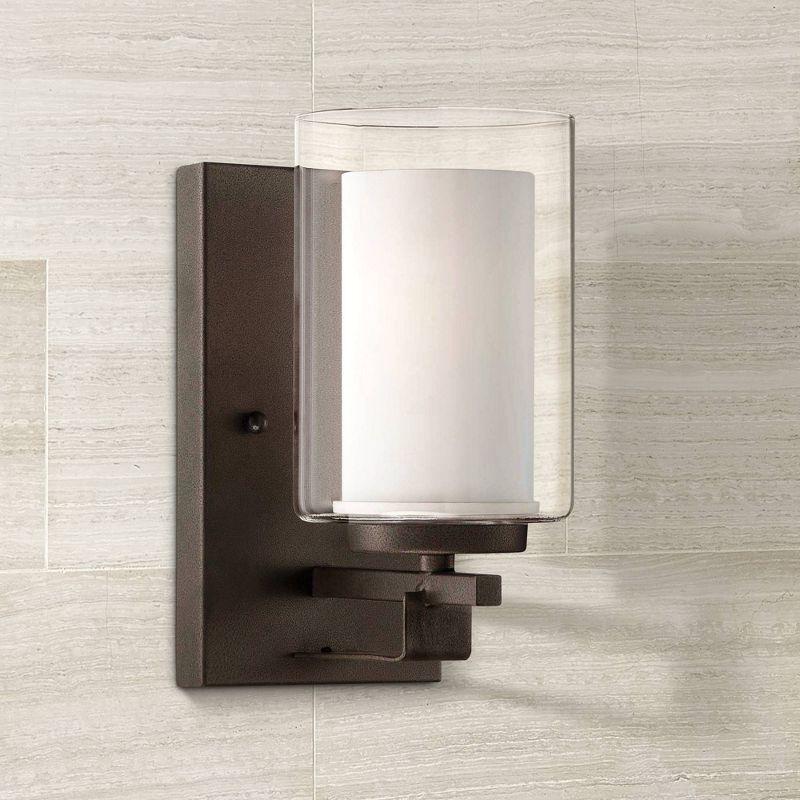 Minka Lavery Industrial Wall Light Sconce Smoked Iron Hardwired 4 1/2" Fixture Clear Outer Etched White Inner Shade for Bedroom