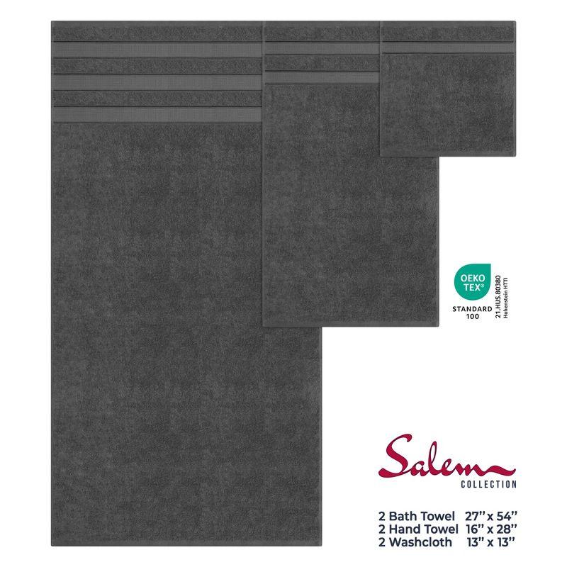 American Soft Linen Salem 6 Piece Towel Set, 100% Cotton Bath Towels for Bathroom, Dark Gray