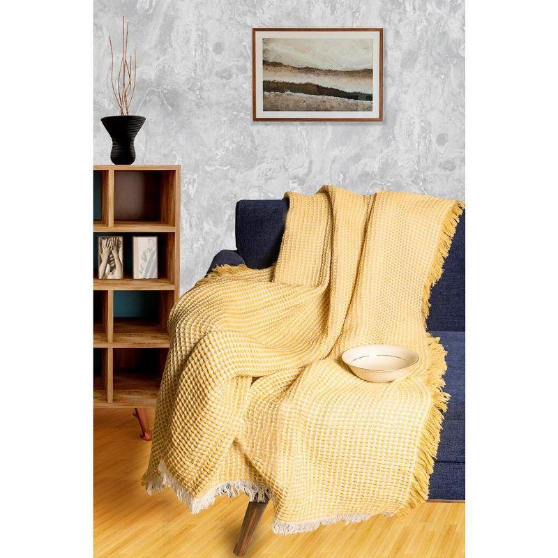 Eros Mustard Cotton Tasseled Throw Blanket, 50X60