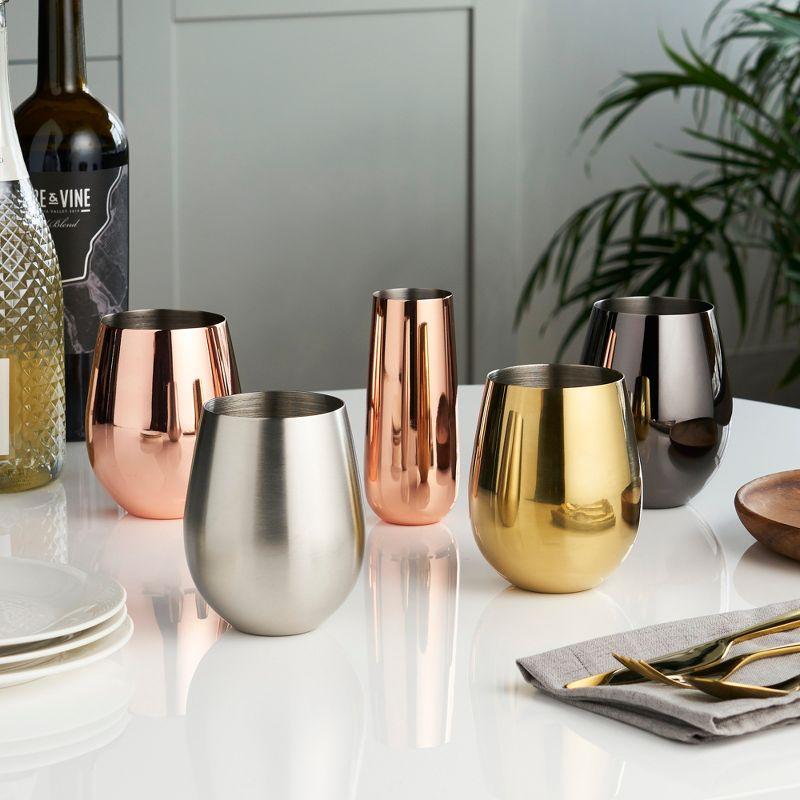 Belmont Stainless Steel Stemless Wine Glasses in Gold