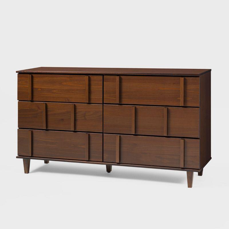 Saracina Home Modern Vertical Accent Solid Wood 6 Drawer Double Dresser Walnut