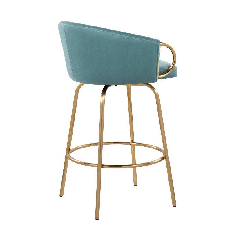 Set of 2 Claire Upholstered Counter Height Barstools Light Blue/Gold - Lumisource: Velvet, Swivel, Steel Frame