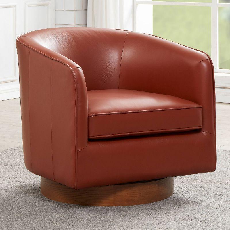 Taos Caramel Top Grain Leather Swivel Barrel Chair